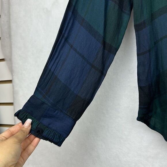 Ann Taylor LOFT Womens Button Front Shirt Sz Small Blue Green Plaid Rayon Blend - Picture 6 of 11